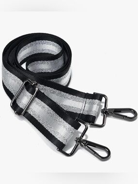 Adjustable Black and Silver Striped Bag Strap